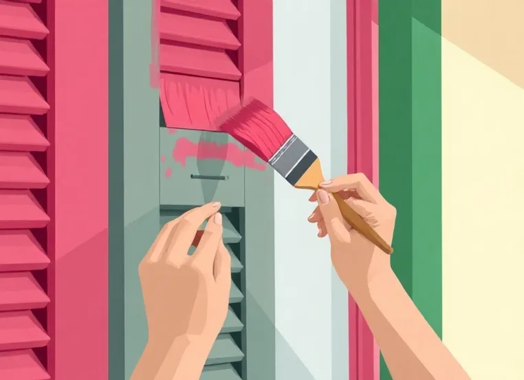 Mise en peinture au pinceau de volets et d'encadrements en bois