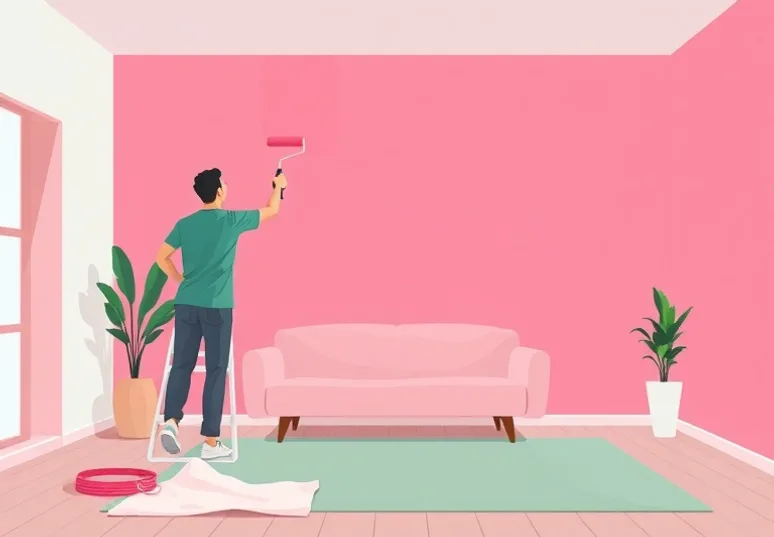 Peintre appliquant la peinture au rouleau sur un mur de salon